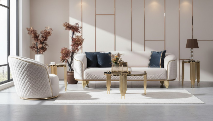 Sofagarnitur 2-deel Wohnzimmer Sofa 3 Sëtz Fotell Modern Design Canapé