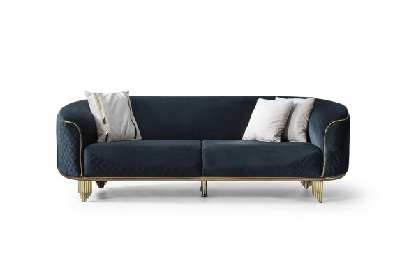 Modern Neie Sofa 3 Sëtzer Polstersofa Blo Textil Sëtz Design Canapéiert