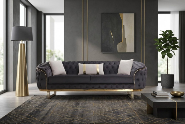 Designer Canapé 3 Sëtzer Textil Couch Polster Sofas Design Braun Chesterfield