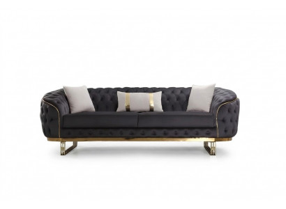 Designer Canapé 3 Sëtzer Textil Couch Polster Sofas Design Braun Chesterfield