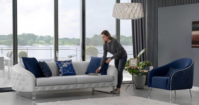 Modern Sofa Set 2 Stéck Wunnzëmmer Luxus Sofagarnitur 3+1 Sëtzer Miwwelen