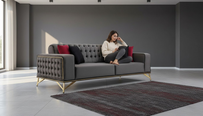 Designer Sofa 3 Sëtzer Chesterfield Couch Polstersofa Design Braun