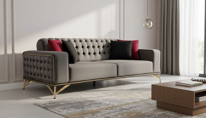 Designer Sofa 3 Sëtzer Chesterfield Couch Polstersofa Design Braun