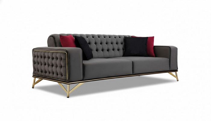 Designer Sofa 3 Sëtzer Chesterfield Couch Polstersofa Design Braun