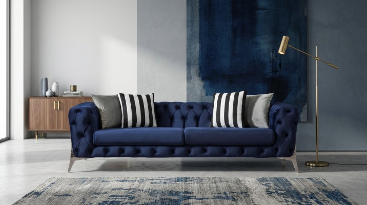 Chesterfield Sofa 3 Plazen Blo Samett luxuriéis Miwwelen fir Wunnzëmmer Sofas