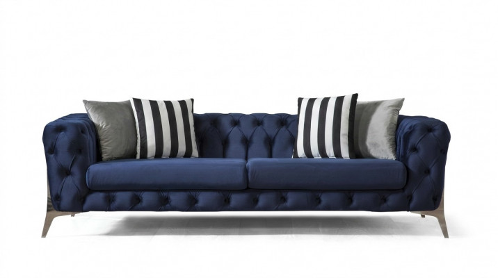 Chesterfield Sofa 3 Plazen Blo Samett luxuriéis Miwwelen fir Wunnzëmmer Sofas