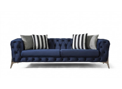 Chesterfield Sofa 3 Plazen Blo Samett luxuriéis Miwwelen fir Wunnzëmmer Sofas