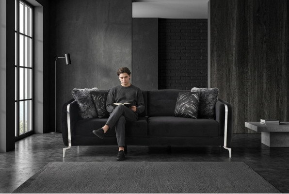Designer Sofa 3-Sëtzer grouss Couch Polstersofas Design schwaarz Samt Miwwelen