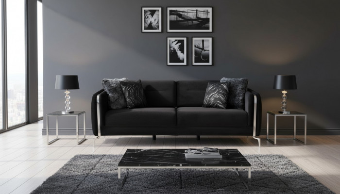 Designer Sofa 3-Sëtzer grouss Couch Polstersofas Design schwaarz Samt Miwwelen