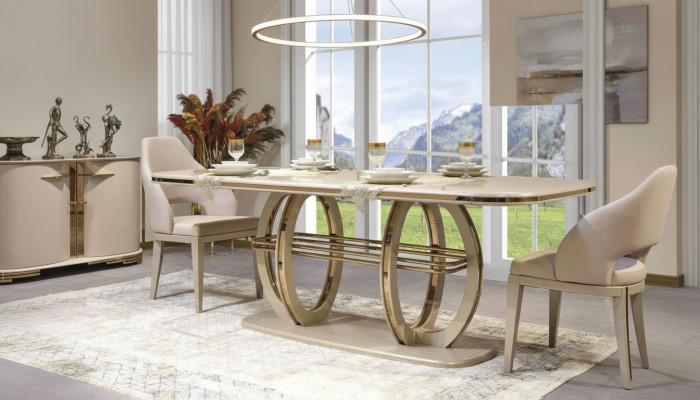 Iessdësch Iesszëmmerdësch Iesseck Iesszëmmersmiwwelen Dësch Holz Gold Beige