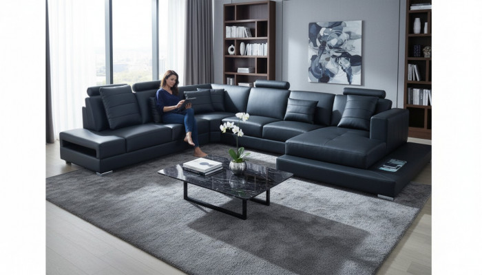 Luxus Ecksofa U-Form schwaarz Wunnlandschaft Couch Polster Eckgarnitur