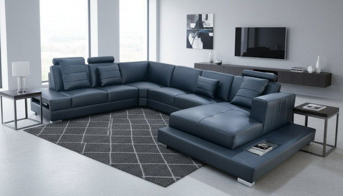 Luxus Ecksofa U-Form schwaarz Wunnlandschaft Couch Polster Eckgarnitur