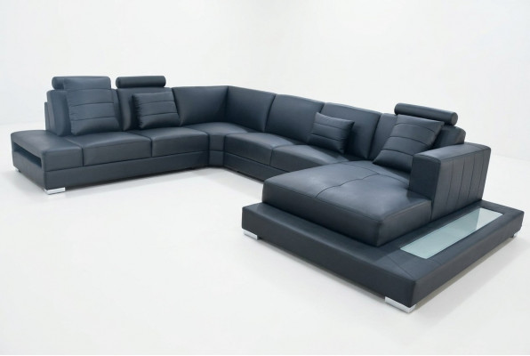 Luxus Ecksofa U-Form schwaarz Wunnlandschaft Couch Polster Eckgarnitur