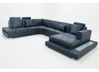 Luxus Ecksofa U-Form schwaarz Wunnlandschaft Couch Polster Eckgarnitur