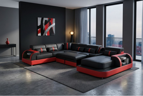 Multifunktion Sofa Canapé Wunnlandschaft Couchen Polster Sofas LED Bettfunktioun