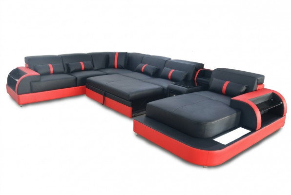 Multifunktion Sofa Canapé Wunnlandschaft Couchen Polster Sofas LED Bettfunktioun