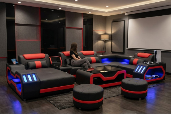 Multifunktionale Canapé Couch Wunnlandschaft Couchen Polstersofa LED Beliichtung