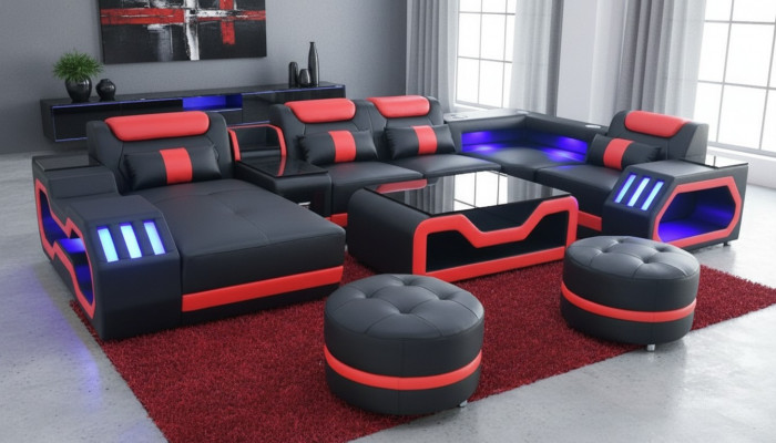 Multifunktionale Canapé Couch Wunnlandschaft Couchen Polstersofa LED Beliichtung