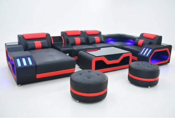 Multifunktionale Canapé Couch Wunnlandschaft Couchen Polstersofa LED Beliichtung
