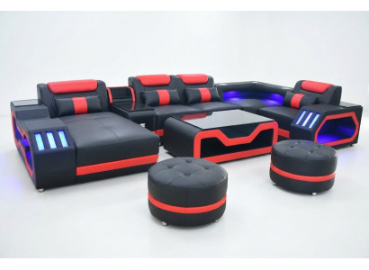 Multifunktionale Canapé Couch Wunnlandschaft Couchen Polstersofa LED Beliichtung