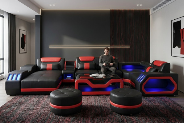 Designer Wunnzëmmer Set besteet aus 4 Deeler. Modern Set a schwaarzer Faarf beliicht.