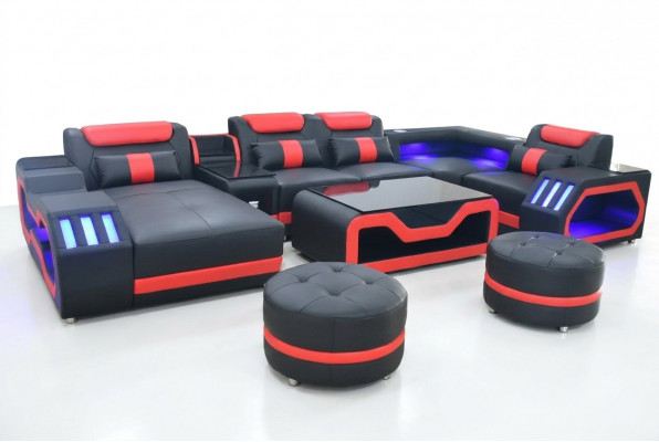 Designer Wunnzëmmer Set besteet aus 4 Deeler. Modern Set a schwaarzer Faarf beliicht.