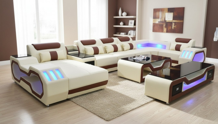 Eckcanapé U-Form beige Wunnlandschaft Canapé Polster Eckgarnitur Sofa Modern Sofas
