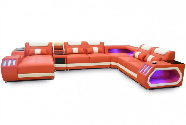 Ecksofa U-Form Orange Wunnlandschaft Canapé Polster Eckgarnitur Sofa Modern