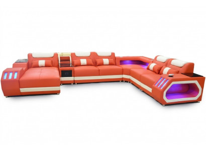 Ecksofa U-Form Orange Wunnlandschaft Canapé Polster Eckgarnitur Sofa Modern