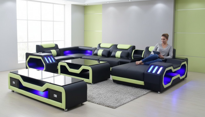 Ecksofa U-Form schwaarz Wunnlandschaft Canapé Polstersets Eckgarnitur Sofa