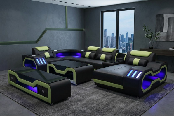 Ecksofa U-Form schwaarz Wunnlandschaft Canapé Polstersets Eckgarnitur Sofa