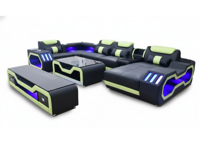 Ecksofa U-Form schwaarz Wunnlandschaft Canapé Polstersets Eckgarnitur Sofa