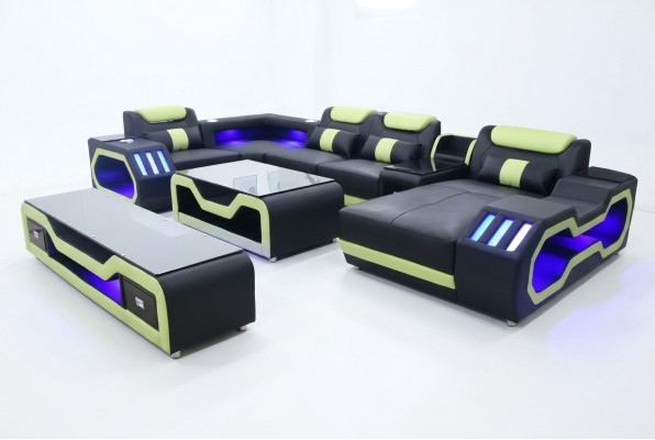 Wunnzëmmer Set U-Form Ecksofa Couchtisch an TV-Stänn Modern Neit