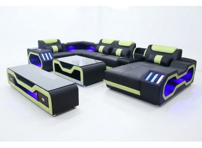 Wunnzëmmer Set U-Form Ecksofa Couchtisch an TV-Stänn Modern Neit