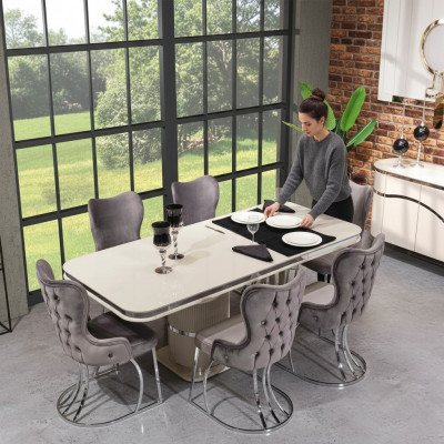 Dësch 6x Still 7tlg Iesszëmmer Holzdësch Iesszëmmer Set Grupp Design