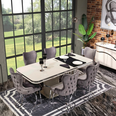 Dësch 6x Still 7tlg Iesszëmmer Holzdësch Iesszëmmer Set Grupp Design