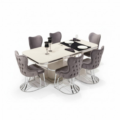 Dësch 6x Still 7tlg Iesszëmmer Holzdësch Iesszëmmer Set Grupp Design