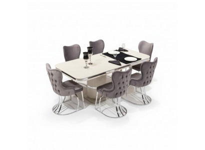 Dësch 6x Still 7tlg Iesszëmmer Holzdësch Iesszëmmer Set Grupp Design