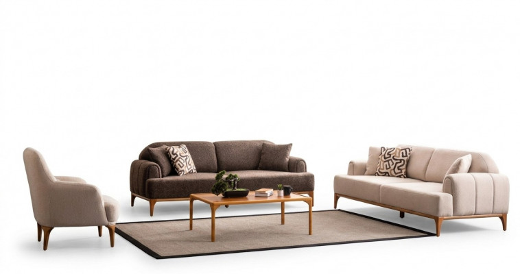 Modern Beige Sofa Set 3+3+1 Sëtz Living Room Miwwelen Luxus Set Sofa