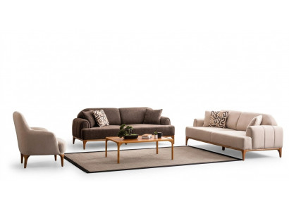 Modern Beige Sofa Set 3+3+1 Sëtz Living Room Miwwelen Luxus Set Sofa