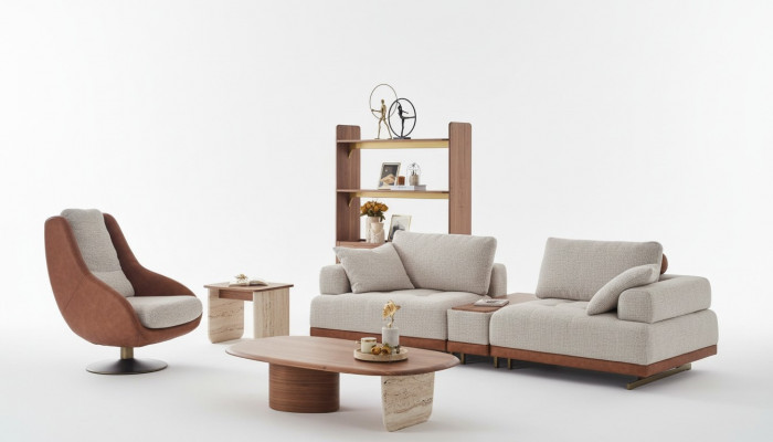 Modern Sofagarnitur 3+1 Sëtzer Beige Design Set Wunnzëmmer Sofa Couch