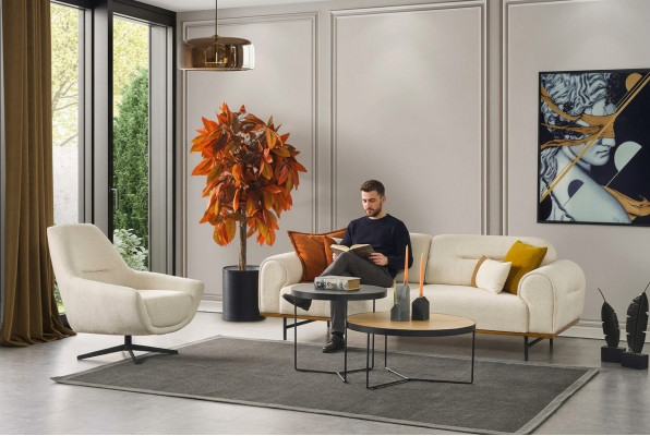 Sofa Garnitur 3 + 1 Sëtzer Miwwel Set Design Beige Modern 2 tlg. Couchen