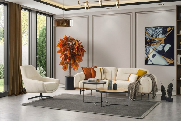 Sofa Garnitur 3 + 1 Sëtzer Miwwel Set Design Beige Modern 2 tlg. Couchen
