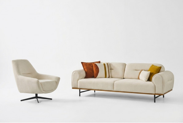 Sofa Garnitur 3 + 1 Sëtzer Miwwel Set Design Beige Modern 2 tlg. Couchen