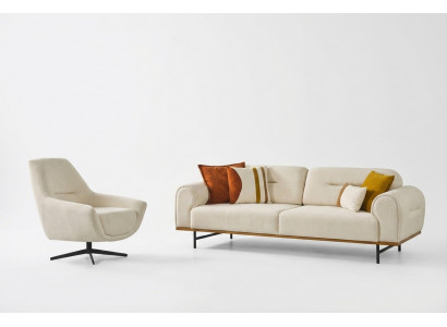 Sofa Garnitur 3 + 1 Sëtzer Miwwel Set Design Beige Modern 2 tlg. Couchen