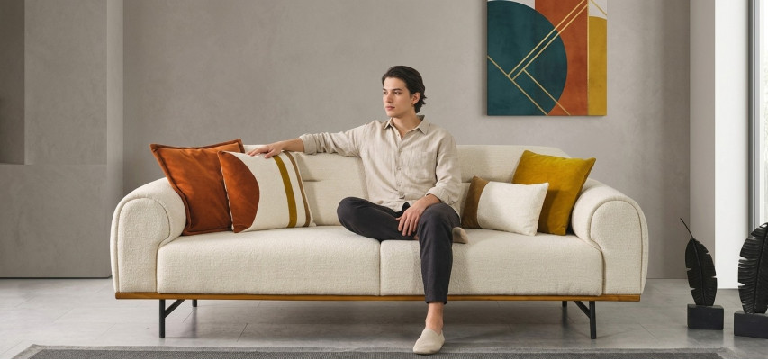 Modern Sofa 3 Sëtzer Luxus Beige Design Miwwelen am Wunnzëmmer Couchen