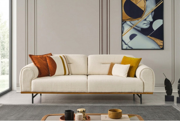 Modern Sofa 3 Sëtzer Luxus Beige Design Miwwelen am Wunnzëmmer Couchen