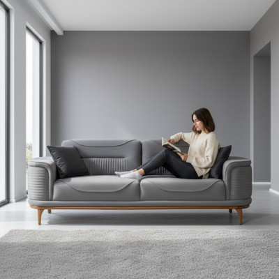 Modern Grouw Sofa Héichwäertegt Textil fir e Wonnerzëmmer Nei