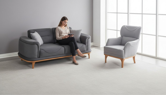 Modernt grott 2-deeliege Wunnzëmmer-Set Dräisëtzersofa an Fauteuil