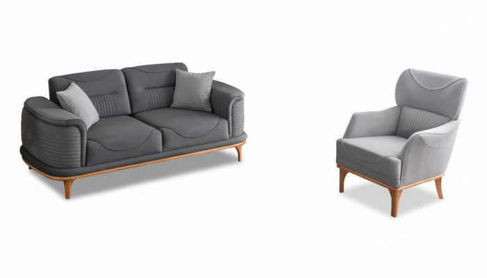 Modernt grott 2-deeliege Wunnzëmmer-Set Dräisëtzersofa an Fauteuil